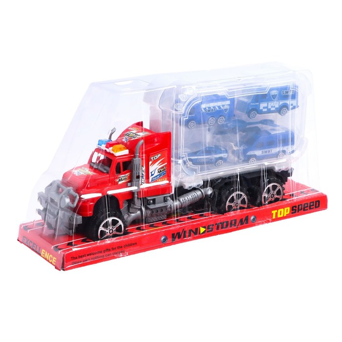 Грузовик инерционный «Полиция», с техникой, МИКС Грузовик инерционный «Полиция», с техникой, МИКС