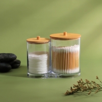 Органайзер для ватных палочек и дисков &laquo;BAMBOO&raquo;, с крышкой, 12 &times; 8,5 &times; 11 см, в картонной коробке, цвет прозрачный/коричневый