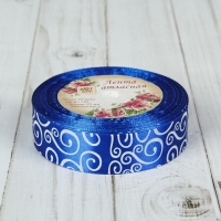 Лента атласная &laquo;Узор&raquo;, 25 мм &times; 23 &plusmn; 1 м, цвет белый/синий №040