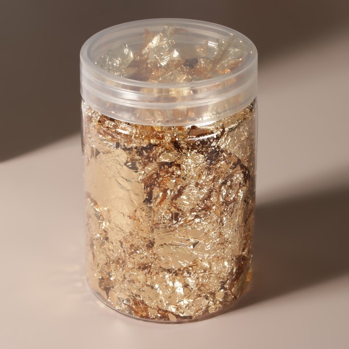 Поталь для декора ногтей, 3 гр, в пластиковой банке, цвет золотистый Поталь для декора ногтей, 3 гр, в пластиковой банке, цвет золотистый