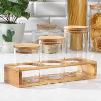 Банки стеклянные для хранения сыпучих продуктов &laquo;Эко&raquo;, 3 предмета: 300/360/450 мл, 7&times;10/12,5/15,5 см, с бамбуковой крышкой