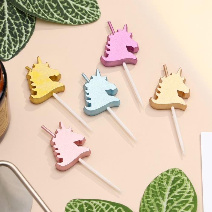 Набор свечей для торта, 5 шт Набор свечей для торта, 5 шт "Блестящие единороги", разноцветные