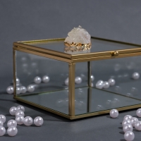 Органайзер для хранения &laquo;MOUNTAINS&raquo;, с крышкой, стеклянный, с зеркальным дном, 1 секция, 12 &times; 12 &times; 7 см, цвет прозрачный/медный