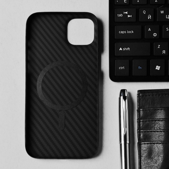 Чехол Hoco для телефона iPhone 14 Plus, кевларовая текстура, поддержка MagSafe, чёрный Чехол Hoco для телефона iPhone 14 Plus, кевларовая текстура, поддержка MagSafe, чёрный