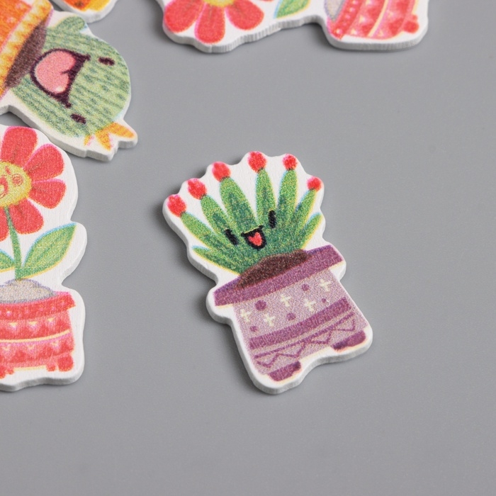 Декор для творчества дерево Декор для творчества дерево "Весёлые растения в горшочках" набор 10 шт 2,7х1,5 см