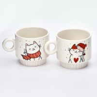 Новый год. Набор кружек из керамики &laquo;Снежные котики&raquo;, 250 мл, 2 шт