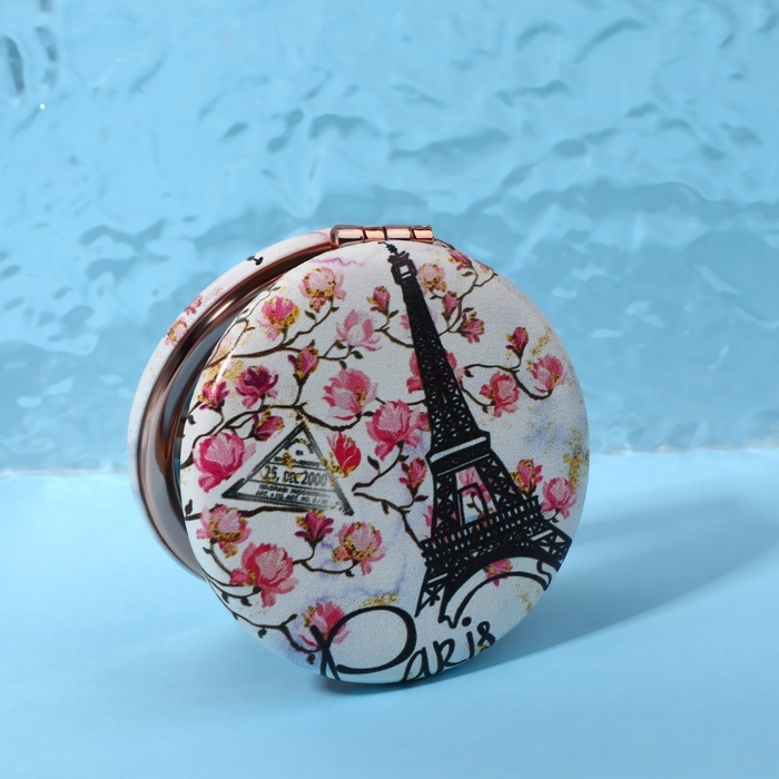 Зеркало складное &laquo;Париж&raquo;, d = 7,5 см, с увеличением, искусственная кожа, цвет белый