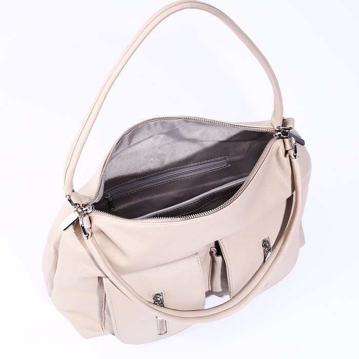 Сумка-тоут на молнии, 3 наружных кармана, цвет бежевый Сумка-тоут на молнии, 3 наружных кармана, цвет бежевый