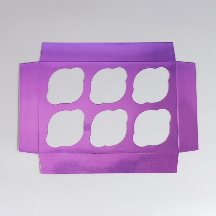 Коробка для капкейков, кондитерская упаковка с окном, 6 ячеек &laquo;Фиолетовая&raquo;, 25 х 17 х 10 см