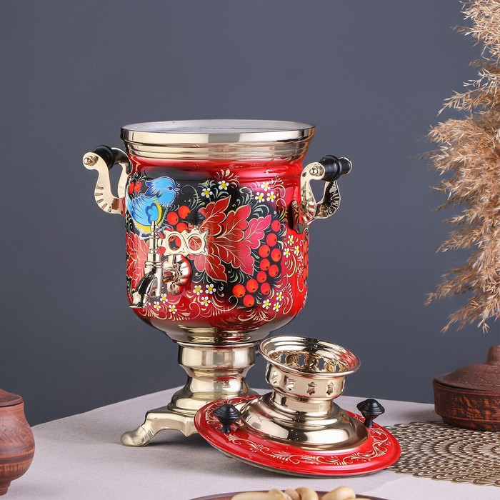 Набор &laquo;Рябина&raquo;, 3 предмета, самовар 3 л, заварочный чайник 0,7 л, поднос