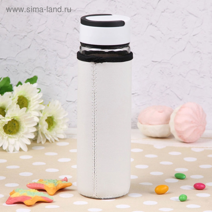 Бутылка для воды стеклянная с ручкой в чехле &laquo;Завтрак&raquo;, 500 мл, h=23,5 см, рисунок МИКС