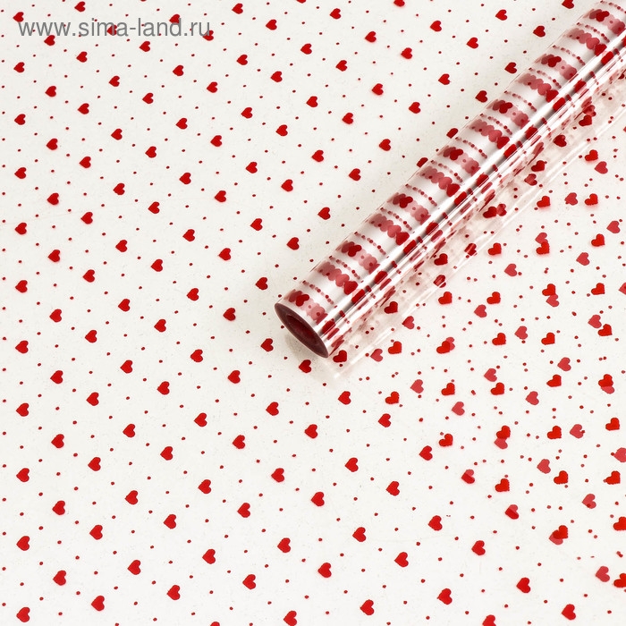 Пленка цветная "Мелкие сердца" ,красный , 70 см