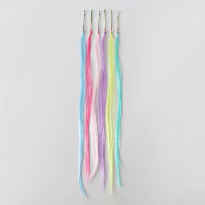 Набор локонов, прямой волос, на невидимке, 32 см, 6 прядей, люминесцентные, разноцветные