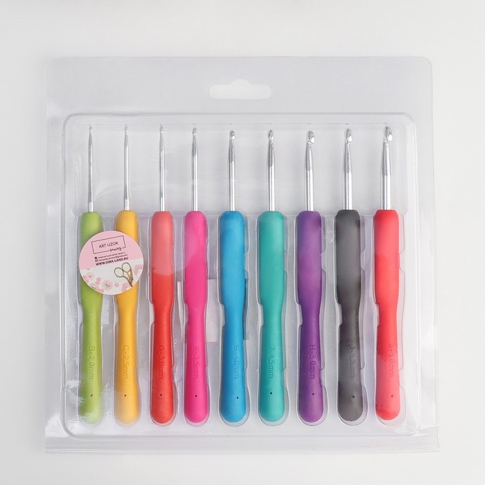 Набор крючков для вязания, d = 2-6 мм, 14 см, 9 шт, цвет разноцветный Набор крючков для вязания, d = 2-6 мм, 14 см, 9 шт, цвет разноцветный