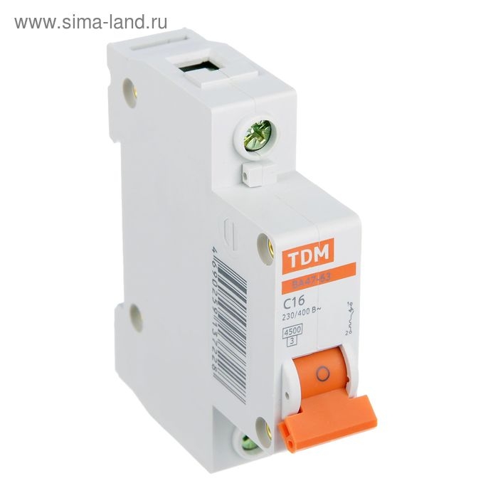 Выключатель автоматический TDM ВА47-63, 1п, 16 А, 4.5 кА Выключатель автоматический TDM ВА47-63, 1п, 16 А, 4.5 кА