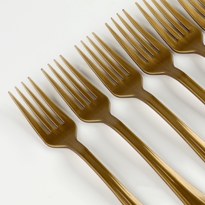 Вилки пластиковые, в наборе 6 шт., цвет золото Вилки пластиковые, в наборе 6 шт., цвет золото