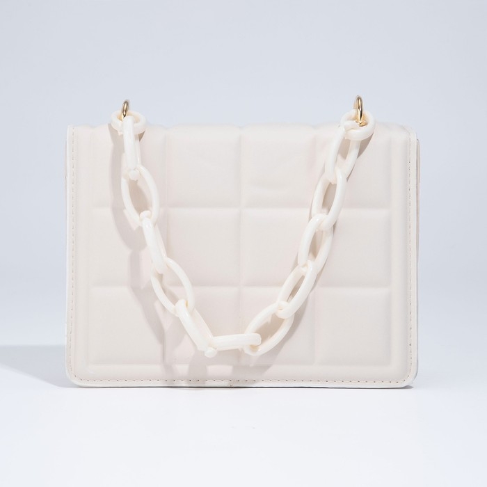 Сумка женская мессенджер из искусственной кожи с цепью, 14&times;20 см, цвет молочный