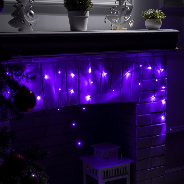 Гирлянда &laquo;Бахрома&raquo; 1.8 &times; 0.5 м, IP20, тёмная нить, 48 LED, свечение фиолетовое, 8 режимов, 220 В