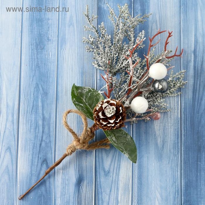 Декор Декор "Зимнее очарование" шишка шарики веточки в серебре, 20 см
