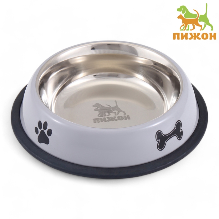 Миска с нескользящим основанием с принтом, 445 мл, серая Миска с нескользящим основанием с принтом, 445 мл, серая