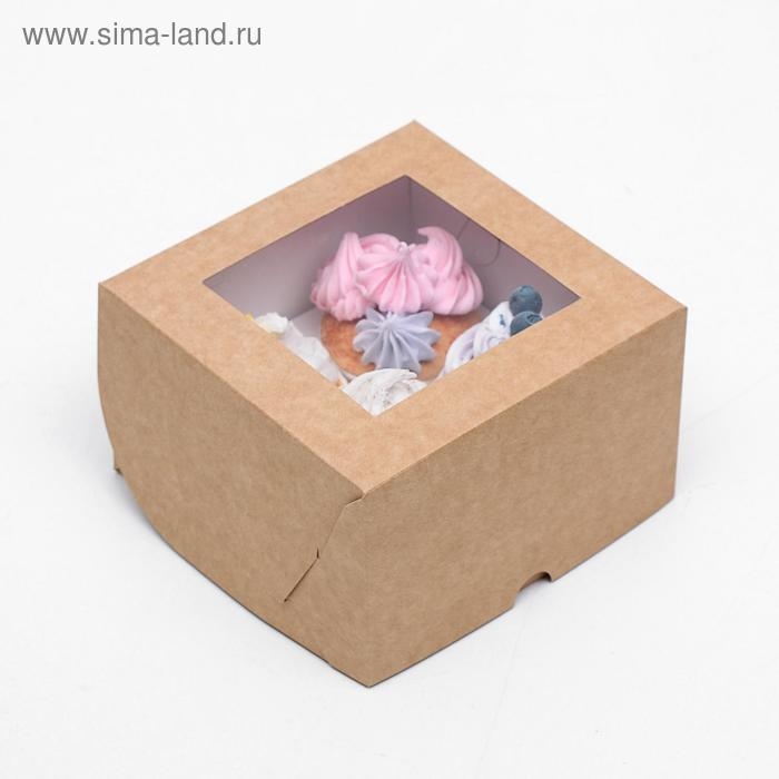 Кондитерская складная коробка для капкейков с окном на 4 шт, крафт 16 х 16 х 10 см Кондитерская складная коробка для капкейков с окном на 4 шт, крафт 16 х 16 х 10 см