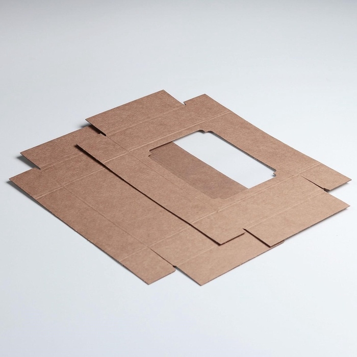 Коробка сборная без печати крышка-дно бурая с окном 18 х 15 х 5 см, набор 5 шт.