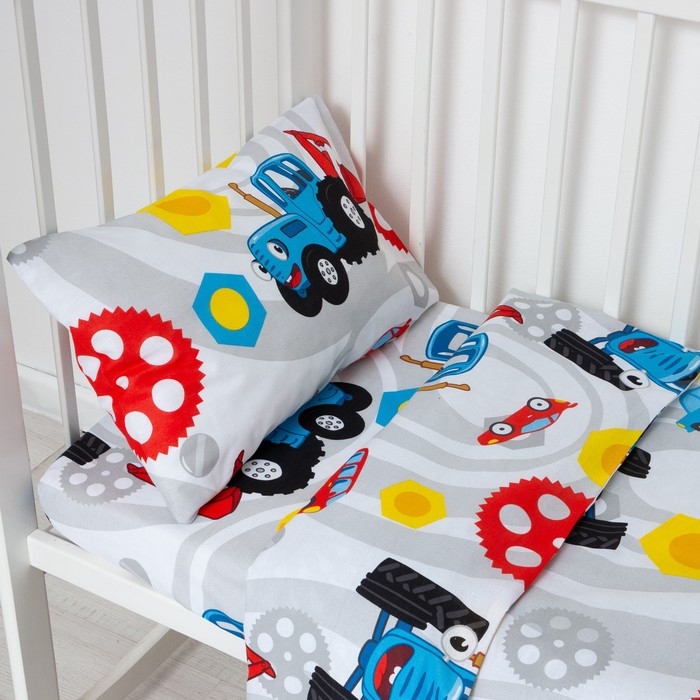 Постельное бельё Синий трактор «Стройка» 112х147 см, 60х120+20 см, 40х60 см, 100% хлопок, бязь 125 г/м2 Постельное бельё Синий трактор «Стройка» 112х147 см, 60х120+20 см, 40х60 см, 100% хлопок, бязь 125 г/м2