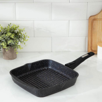 Сковорода-гриль &laquo;Гранит&raquo;, 26&times;26, съёмная ручка, стеклянная крышка, антипригарное покрытие, цвет чёрный