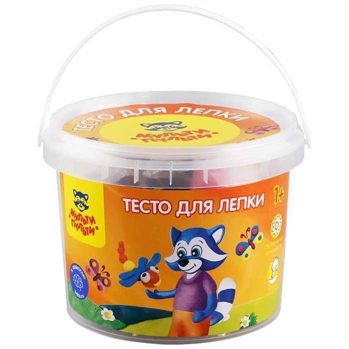 Тесто для лепки Мульти-Пульти Тесто для лепки Мульти-Пульти "Енот в деревне", 12 цветов по 30 г, пластиковое ведро с крышкой