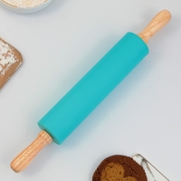 Скалка «Прованс», 31 х 4 см, силикон, дерево, цвет бирюзовый Скалка «Прованс», 31 х 4 см, силикон, дерево, цвет бирюзовый