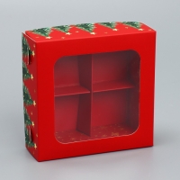 Коробка под 4 конфеты &laquo;С Новым годом!&raquo;, ёлочки, 10.5 х 10.5 х 3.5 см, Новый год