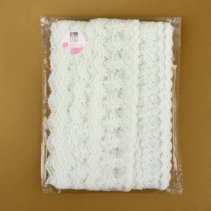 Кружево на сетке, 55 мм &times; 9 &plusmn; 0,5 м, цвет белый