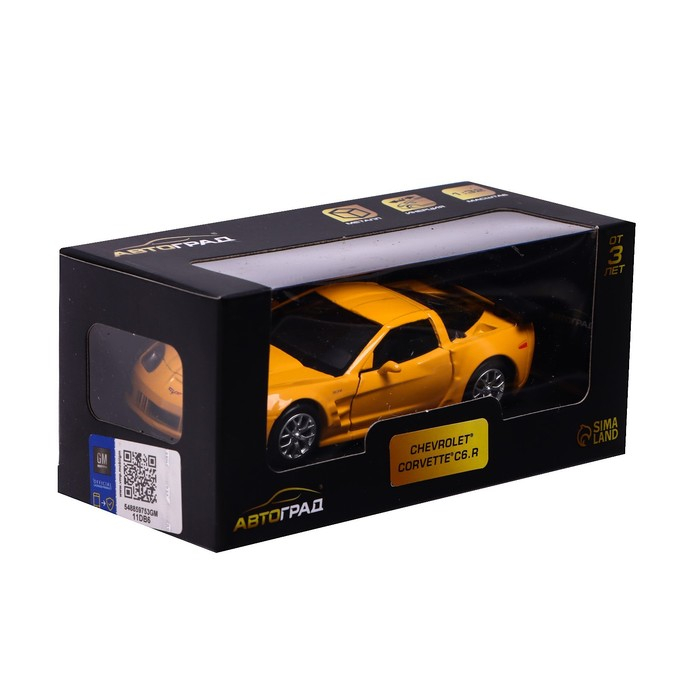 Машина металлическая CHEVROLET CORVETTE C6-R, 1:32, открываются двери, инерция, цвет жёлтый