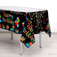 Скатерть &laquo;С днём рождения&raquo;, 137 &times; 183 см, чёрная