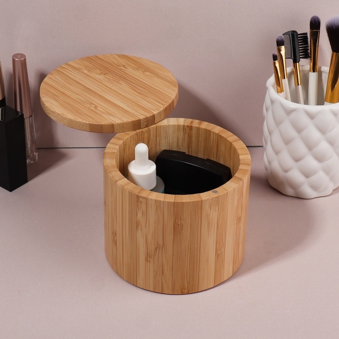 Органайзер для хранения «BAMBOO», с крышкой, раздвижной, d = 12 × 10,5 см, цвет коричневый Органайзер для хранения «BAMBOO», с крышкой, раздвижной, d = 12 × 10,5 см, цвет коричневый