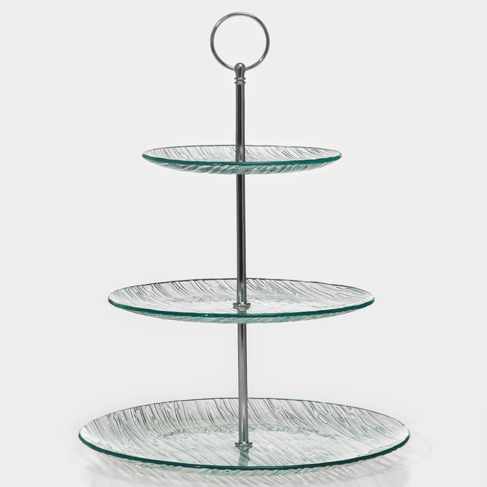 Этажёрка - фруктовница круглая Доляна &laquo;Текстура&raquo;, 3 яруса, d=24/20/15 см, стекло
