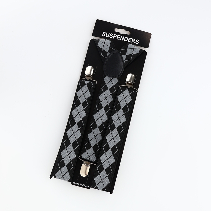 Подтяжки взрослые, ширина 2,5 см, цвет чёрный/серый Подтяжки взрослые, ширина 2,5 см, цвет чёрный/серый