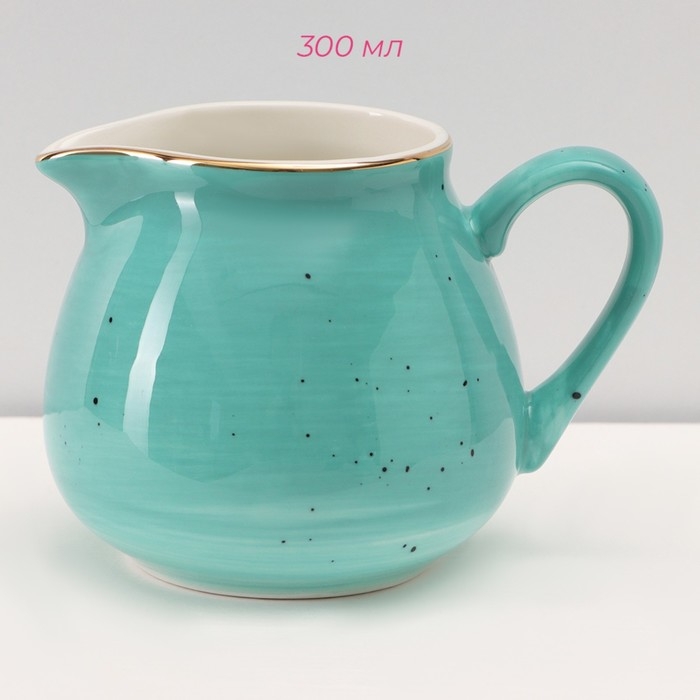 Сервиз фарфоровый чайный Доляна &laquo;Млечный путь&raquo;, 15 предметов: 6 чашек 220 мл, 6 блюдец d=13,5 см, молочник 300 мл, сахарница 350 мл, чайник 1000 мл, цвет бирюзовый