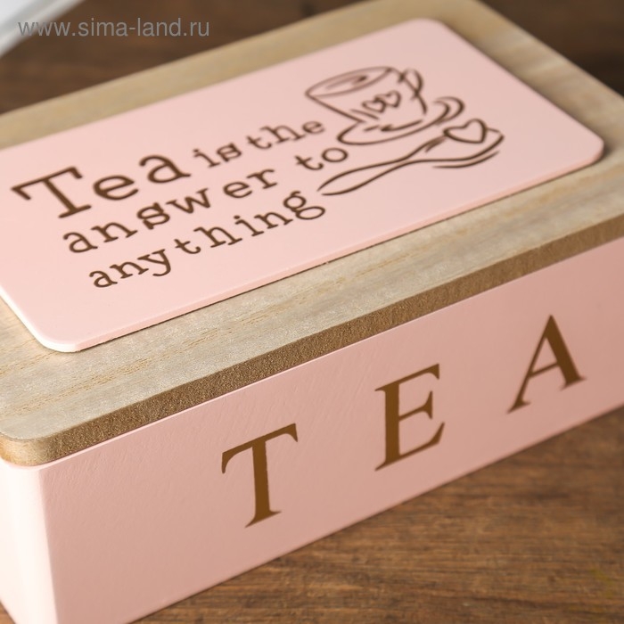Шкатулка дерево с делениями "Чайная" розовая с золотом 7,5х15х23 см