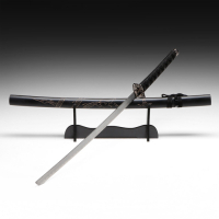 Сувенирное оружие «Катана на подставке», чёрные ножны с резным драконом, рукоять микс 100см Сувенирное оружие «Катана на подставке», чёрные ножны с резным драконом, рукоять микс 100см