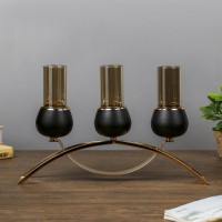 Подсвечник металл, стекло на 3 свечи "Тёмный рыцарь" чёрный матовый с золотом 40х25х12 см Подсвечник металл, стекло на 3 свечи "Тёмный рыцарь" чёрный матовый с золотом 40х25х12 см