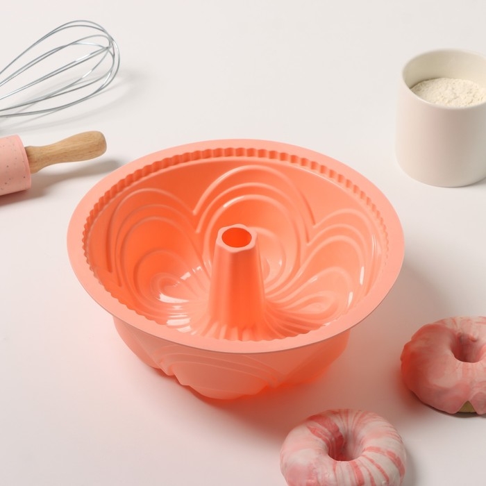 Форма для выпечки Доляна &laquo;Немецкий кекс. Торжество&raquo;, силикон, 22,5&times;8 см, внутренний диаметр 20 см, цвет персиковый