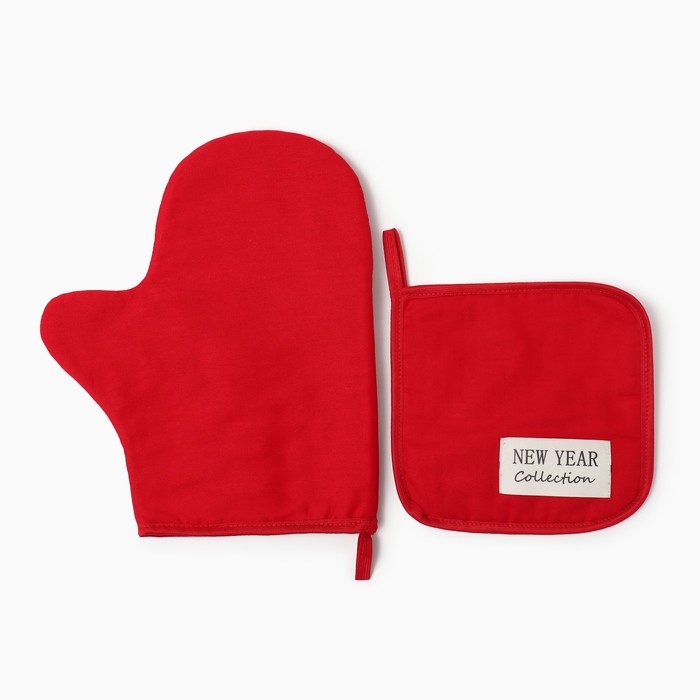 Набор кух.Этель New year collection,цв.красный, варежка-прихватка18х29 см,прихватка19х19 см,