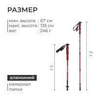 Палка для скандинавской ходьбы ONLITOP, телескопическая, 3 секции, алюминий, до 135 см, 1 шт., цвет красный/синий, Палка для скандинавской ходьбы ONLITOP, телескопическая, 3 секции, алюминий, до 135 см, 1 шт., цвет красный/синий,