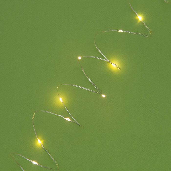 Гирлянда &laquo;Нить&raquo; 20 м роса, IP44, серебристая нить, 200 LED, свечение тёплое белое, 2 режима, солнечная батарея