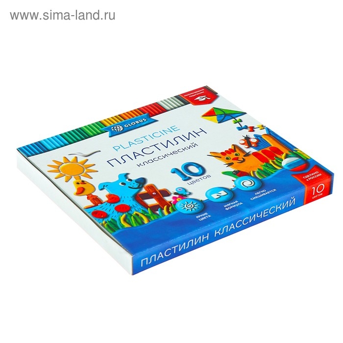 Пластилин GLOBUS Пластилин GLOBUS "Классический", 10 цветов, 200 г, рекомендован педагогами