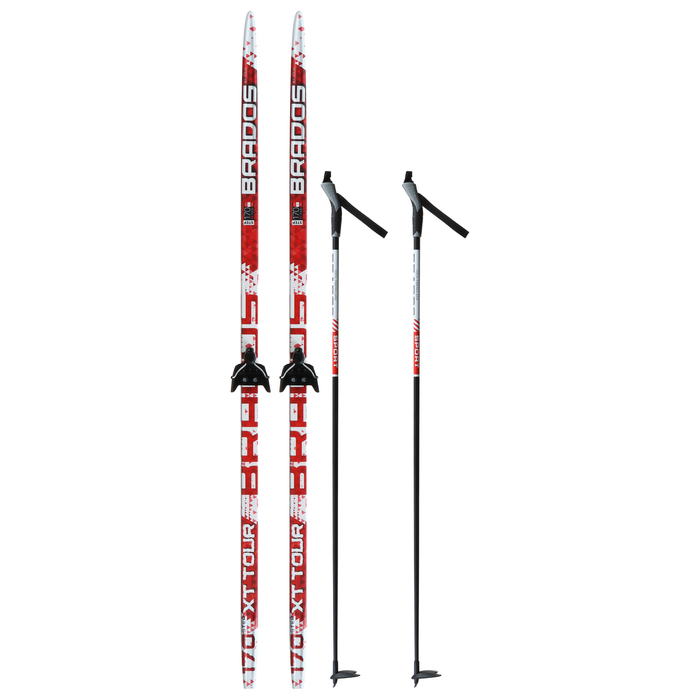 Комплект лыжный: пластиковые лыжи 170 см с насечкой, стеклопластиковые палки 130 см, крепления NN75 мм, цвета МИКС Комплект лыжный: пластиковые лыжи 170 см с насечкой, стеклопластиковые палки 130 см, крепления NN75 мм, цвета МИКС