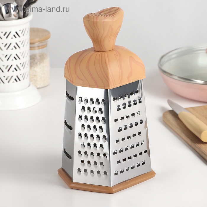 Тёрка шестигранная Доляна &laquo;Деревенька&raquo;, 12&times;11&times;22 см, цвет коричневый