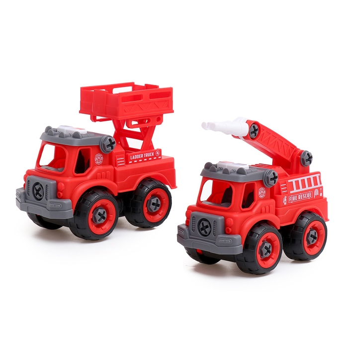 Конструктор винтовой &laquo;Пожарный транспорт&raquo;, набор 2 штуки, с отверткой, 59 деталей