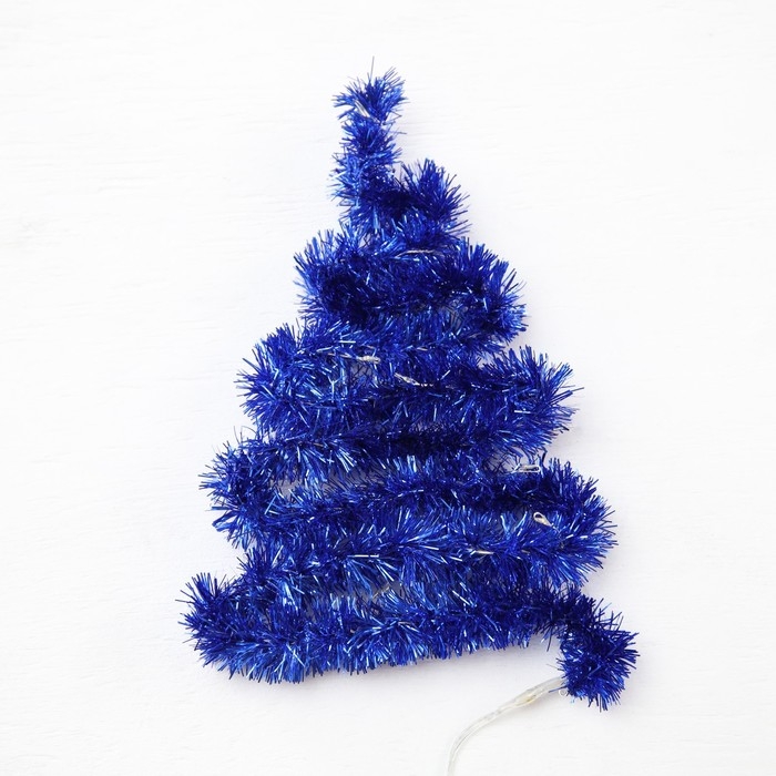 Гирлянда &laquo;Мишура&raquo; 1 м роса, IP20, синяя нить, 22 LED, 8 слоёв, d=3 см, батарейки CR2032х2 (в комплекте), свечение белое